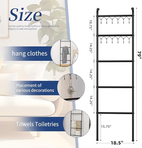 Simple Trending Blanket Ladder, 5 Tier Metal Towel Rack with 12 Hooks - Image 6