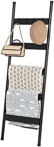 HOOBRO Blanket Ladder, 5-Tier Towel Rack with Hooks, Wall-Leaning Blanket Rack, Decorative Display Ladder Shelf, Scarves, Industrial, Living Room, Bedroom, Black BB52CJ01 - Image 7
