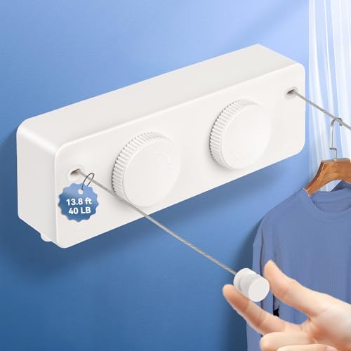 Retractable Clothesline Indoor Outside Heavy-Duty, Upgrade 304 Double Stainless Steel Shower Room Clothes line, Fit Rv Balcony Courtyards Indoor Drying Rack Clothesline, 13.8ft by Coltovia