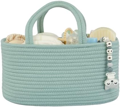 XUANGUO Cotton Rope Baby Diaper Caddy Organizer Basket Light Green by XUANGUO
