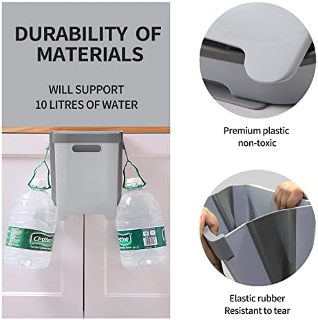 Hanging Collapsible Trash Can - 9L Wall Mounted Foldable Waste Bin for Kitchen Cabinet Door - Quickly Clean Counter, Sink, Bathroom - RV, Car, Camping Folding Garbage Basket (Gray) - Image 4