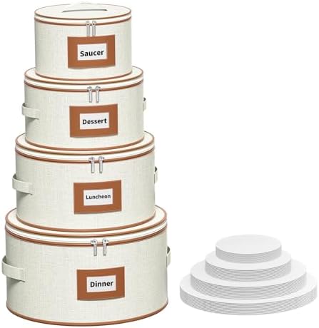 Aokeyee 4-Piece Plate Storage Set, Hard-Shell Dinnerware Organizer, Ivory by Aokeyee