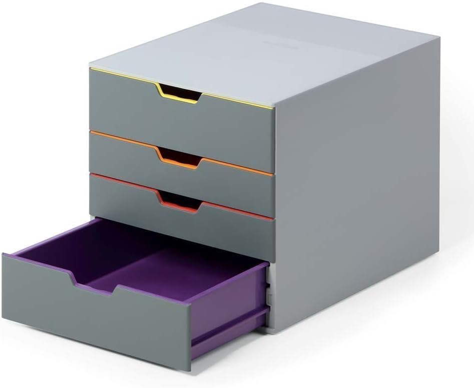 Durable Varicolor Drawer Organizer, 4 Color Coded Drawers, Gray - Image 4