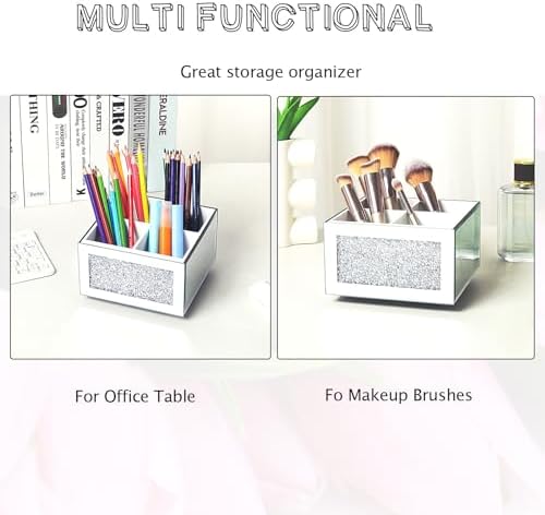 360 Rotating TV Remote Control Holder Caddy Storage for Table, Silver Bling Crushed Diamond Organizer for Pens and Pencils, Make Up Brushes - Image 4