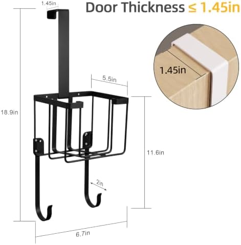 TJ.MOREE Ironing Board Door Hanger with Basket, Laundry Storage, Black - Image 3