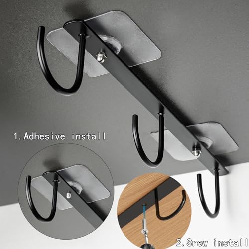 3pcs Under Cabinet Mug Hooks,Adhesive/Screw 2 Ways Install Mug Holder,Coffee Cups Hook with 9 Hooks,Mug Organizion Rack for Displaying Mugs/Cups/Kitchen Utensils (Black) - Image 5