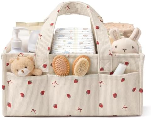 Corduroy Baby Diaper Caddy Organizer with Handles, Nursery Storage Basket by Unknown