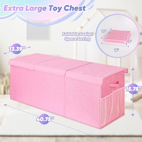 Extra Large Toy Box with Lids, Collapsible Storage Chest, 40"x16"x16" Pink - Image 7