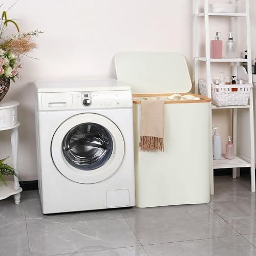 efluky Double Laundry Hamper with Lid and Removable Bags, 160L Beige - Image 5