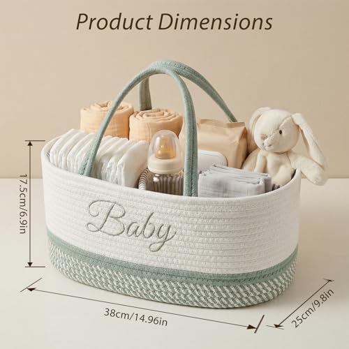 DUHEL Diaper Caddy Organizer, White Green - Image 2