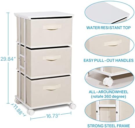 MAX Houser Dresser Tower with 3 Drawers for Bedroom, Fabric Storage Organizer Unit, Chest of Drawers with with WoodTop, Small Vertical Storage for Guest Room, Closet, Entryway(Beige) - Image 3
