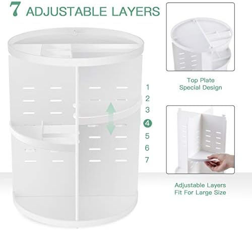 seinlife 360 Rotating Makeup Organizer,DIY Adjustable Spinning Holder,Foldable Cosmetic Storage Display box,Large Capacity Make up Caddy Shelf,Fits Countertop Vanity and Bathroom (WHITE) - Image 2