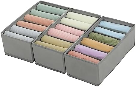 Qozary 3 Pack Sock Underwear Drawer Organizer Dividers, Non-Woven Fabric Collapsible Cabinet Closet Storage Boxes for Clothes, Socks, Lingerie, Underwear, Tie, Belt, Baby, Bedroom by Qozary