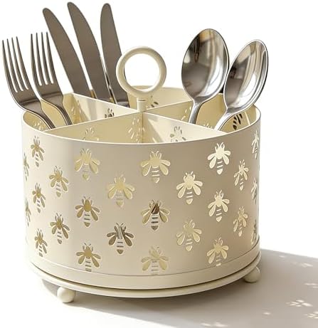 360° Rotating Bee Silverware Caddy Countertop, Utensil Caddy Cutlery Holder by NelyBet