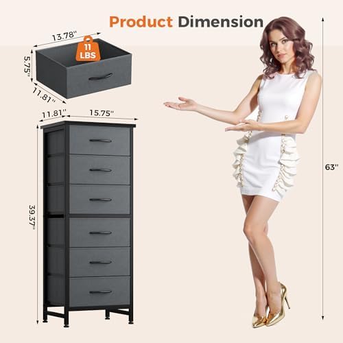 Sweetcrispy Tall Fabric Dresser for Bedroom, 6 Drawer Chest of Drawers - Image 3