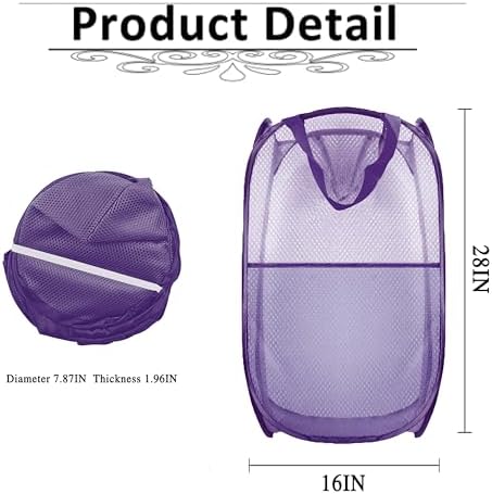 Collapsible Pop Up Laundry Hamper, Extra Large Mesh Foldable Laundry Basket, 28" x 16" x 16"(Purple) - Image 3