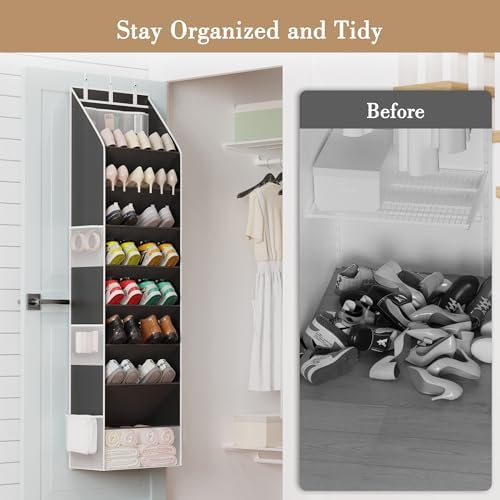 Criusia Shoe Organizer, Over the Door Shoe Organizer for Closet, Hanging Closet Shoe Storage with Large Deep Pockets, Holds Sneakers, Sandals, Boots, Fits 16–24 Pairs, Black - Image 2