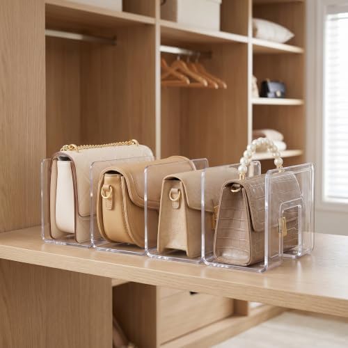 4 Pack Acrylic Purse Organizer for Closet, Clear Stackable Handbag Storage, Handbag Organizer with 4 Slots (3" Each), No Assembly, Non-Slip, for Small Wallets, Clutches & Files - Image 7