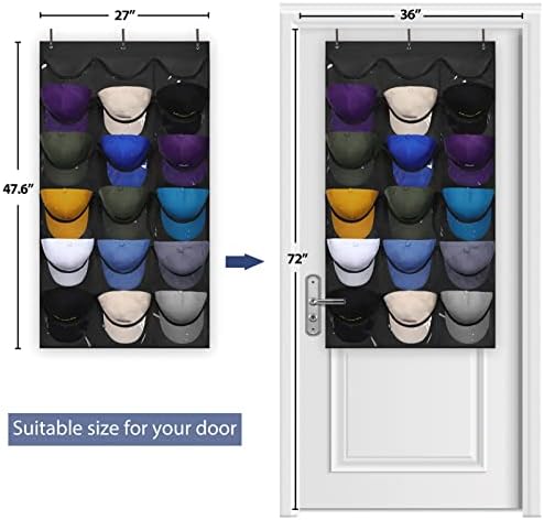 Dofilachy Hat Rack - Hat Organizer - Hat Racks for Baseball Caps, Visible Hat Holder - Baseball Hat Rack for Wall Door with 3 Hooks, 18 Deep Pockets(Black, medium) - Image 4