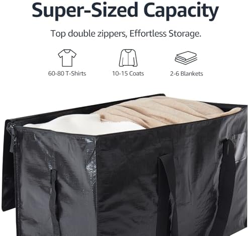 Moving Bags Heavy Duty Extra Large, Moving Boxes, Moving Supplies Essentials, Blue Storage Bins with Lids, Plastic Packing Totes, Storage Bags for Clothes with Handles & Zippers Black, 4 Pack - Image 5