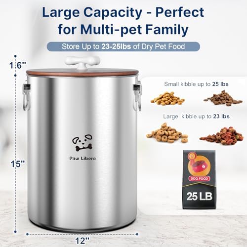 Paw Libero 25 Lbs Stainless Steel Dog Food Storage Container with Airtight Wooden Lid & Ceramic Bone Handle, Large Metal Dog Food Bin for Dogs & Cats, Keep Fresh, Easy to Clean - Image 2