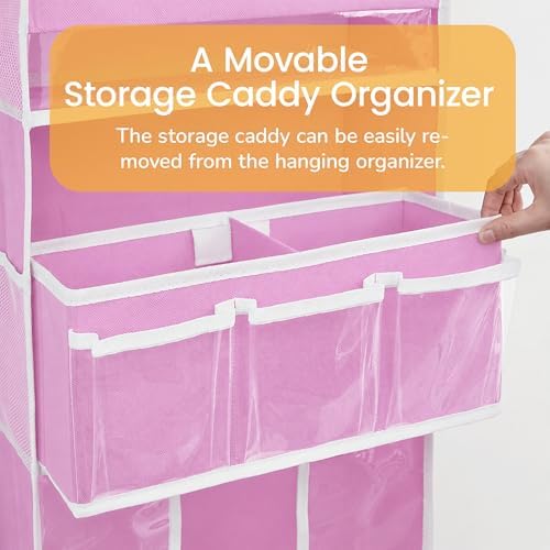 Door Hanging Storage Organizer with 3Bins1 Movable Baby Diaper Caddy,1Large capacity diaper stacking storage Organizer,10Side Pockets,Suitable to Store All Items,Bedroom Nursery Essentials. (Pink) - Image 2