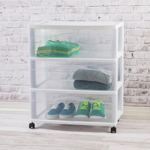 Sterilite Wide 3-Drawer Cart with Wheels for Bedroom and Dresser, 4-Pack - Image 6