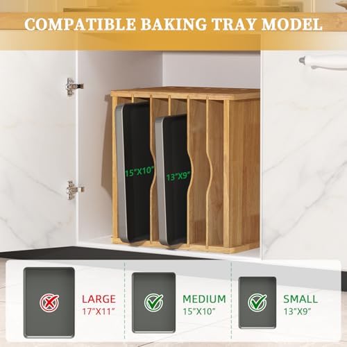 6 Tier Rubber Wooden Tray Dividers for Cabinets, Cookie Sheet Organizer - Image 3
