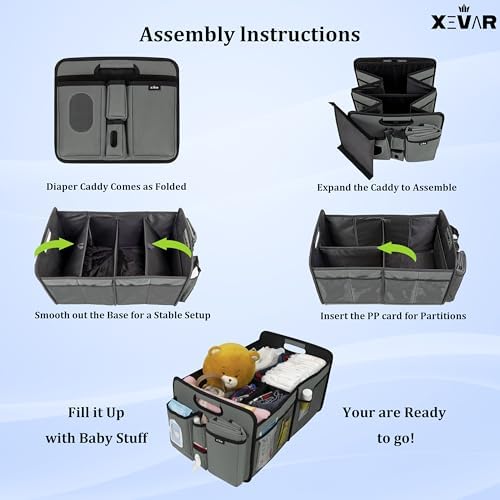 Baby Car Diaper Caddy Organizer with Changing Pad - Portable Car Caddy for Newborn Essentials, Diapers & Wipes, Perfect for Baby Shower and New Mom | Oxford Fabric, Grey - Image 4
