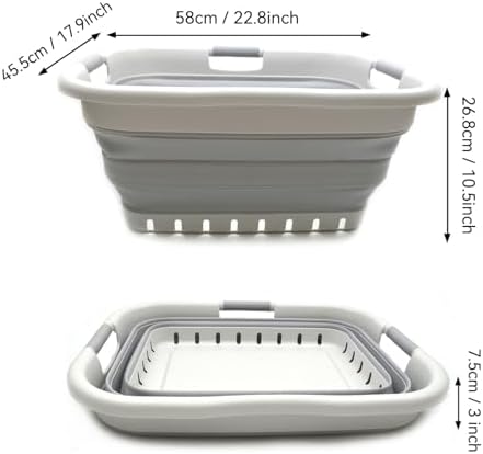 SAMMART 41L (10.8 gallon) Set of 2 Collapsible 3 Handled Plastic Laundry Basket-Foldable Pop Up Storage Container/Organizer-Space Saving Hamper/Basket (2, Grey/Grey) - Image 4