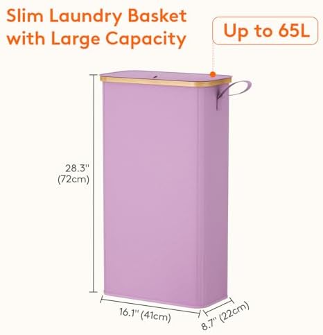 Lifewit 65L Slim Laundry Hamper with Lid and Removable Bag, Purple - Image 3