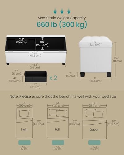 SONGMICS Storage Ottoman Bench with Legs, 43.3 Inches, 30 Gal. (112 L) - Image 3