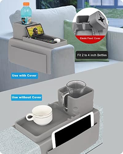 Silicone Couch Cup Holder, VIENFUT Anti-Spill and Anti-Slip Sofa Armrest Tray, Dirt-Resistant Silicone Couch Arm Tray for Remote, Snacks, Cellphone and iPad, Gift for Family, Friend (Gray) - Image 6