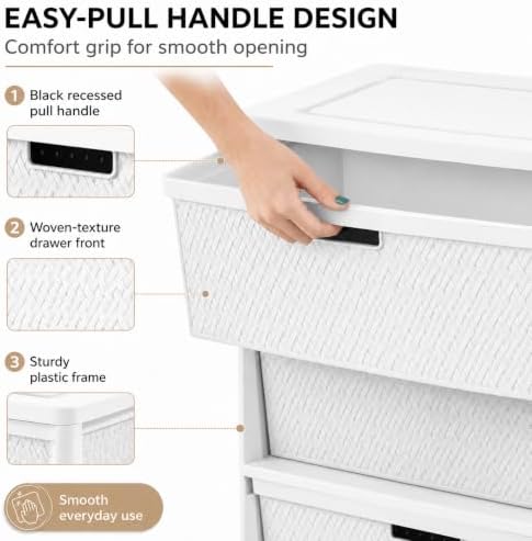 Wide 3-Drawer Plastic Storage Tower with Cross-Weave Removable Bins - Image 4