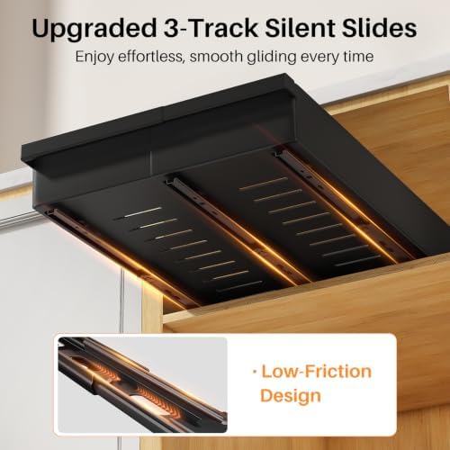 PXRACK Pull out Cabinet Organizer, 2-Pack Expandable(9"-14.2") Silde out Drawers with Raising Pad for Framed Cabinets, Adjustable Full-Extension for Kitchen Pantry Home Pot and Pan, Black - Image 7