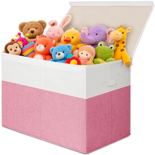 INDRESSME 122L Toy Storage Box with Lid & Dividers, Pink & White, by INDRESSME