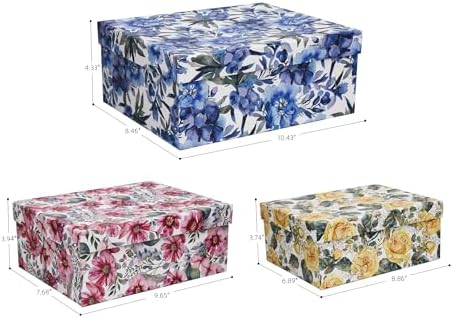 3-Piece Decorative Storage Boxes with Lids, Watercolor Floral Design Inspired by Garden Blooms, Cardboard Keepsake Box Set, Photo & Memory Storage for Home Decor and Modern Organization - Image 5
