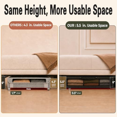 Fokyfok 2 Pack Under Bed Storage with Wheels 6 inch Height - Image 6