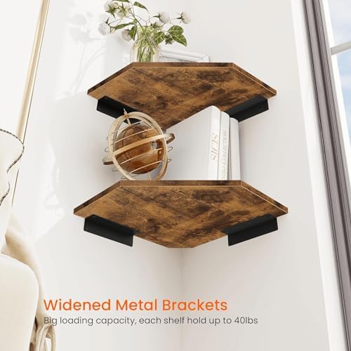 Homode Corner Shelf Wall Mount, Set of 2 Floating Corner Shelf Organizer for TV Accessories, Speaker, Cable Box, Game Console, Storage for Bathroom Kitchen Living Room Bedroom, Rustic Brown - Image 6