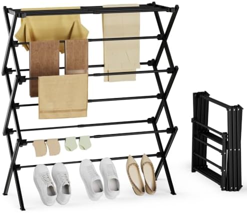 Foldable Clothes Drying Rack, Sleek Black for Modern Apartment by SpaceHidden