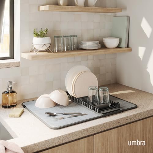 Umbra Udry Dish Drying Rack with Mat, Folds Flat for Storage, Dark Grey, 24" x 18" (Pack of 3) - Image 2