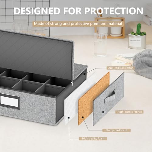 homyfort Mug Storage Box with Dividers, China Coffee Mug Storage Containers Holder Organizer Hard Shell, Service for 24 Coffee Mugs or Tea Cups (Grey) - Image 3