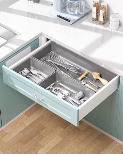 10 Pack Large Size Plastic Drawer Organizers Set, 3 Sizes Desk Drawer Organizer Trays, Storage Bins for Vanity, Makeup, Bathroom, Kitchen Utensils and Office (Gray) - Image 6