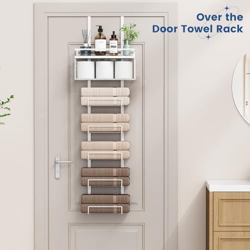 Aetyord Towel Racks for Bathroom Over The Door Towel Racks Towel Storage Organizer with Metal Shelf Basket for Bathroom Rv Camper (7-Tier White) - Image 3