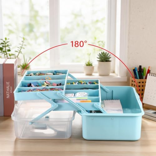 Tackle Box, 15-Inch Extra Large Art Storage Box with 3-Layer Folding Trays - Image 4