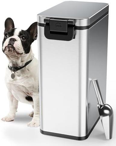 Stainless Steel Dog Food Storage Container, 20lb/15lb Pet Food Bin by COURPALInc
