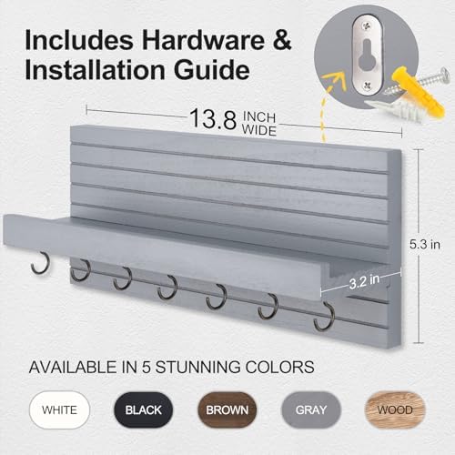 Lwenki Decorative Key Holder for Wall with Shelf, Entryway Shelf with Hooks Holds Leashes, Jackets and Glasses – Sturdy Wood Keyholder Entrance Hanger with Mounting Hardware (Gray, Large) - Image 6