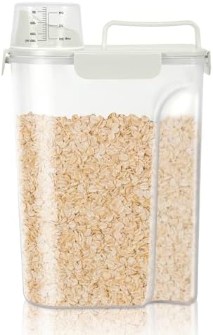 TBMax Airtight Rice Container 10 Lbs, Cereal Dispenser, Pet Cat Dog Food Storage Container, Plastic Kitchen Pantry Food Storage Holder with Cup -Beige by TBMax