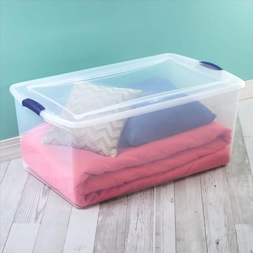 105 Quart Extra Large Clear Plastic Storage Bin, Stackable Container With Blue Accent Latch Lid, See-Through Lidded Box For Seasonal Clothes, Bedding, Camping Gear, Home Closet - Image 5