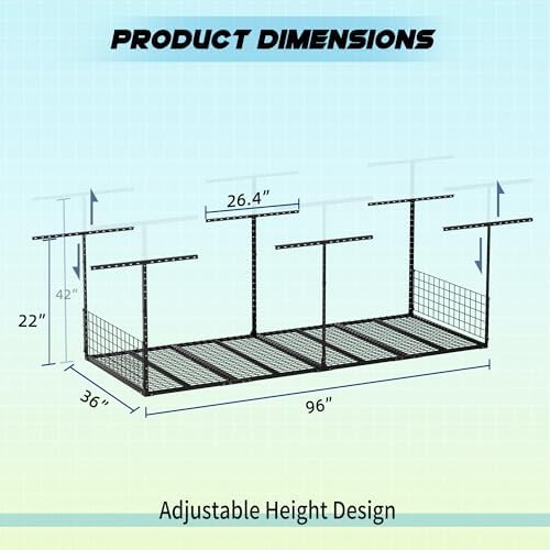 Overhead Garage Storage Rack,3x8 FT Garage Shelving Storage Organizer System with Side Guardrails,Heavy-Duty Metal Ceiling Racks,Load 600LBS Weight - Image 3